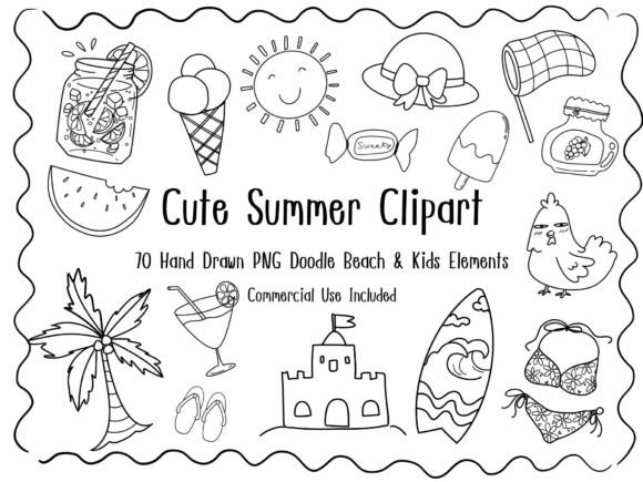 Download Cute Summer Clipart Bundle 70 Hand Drawn - Cute summer clipart Collection