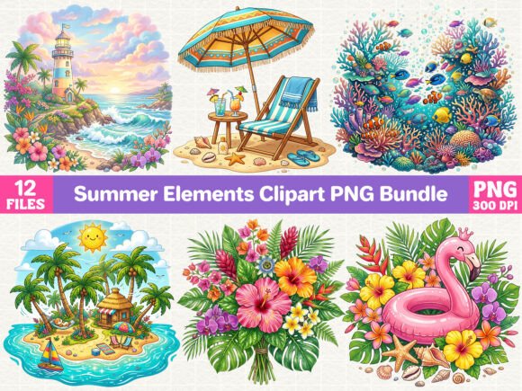 Download Summer Elements Clipart PNG Bundle - Summer elements Collection