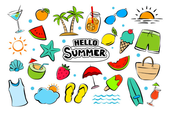 Download Hello Summer Elements Hand Drawn Set. - Summer elements Collection