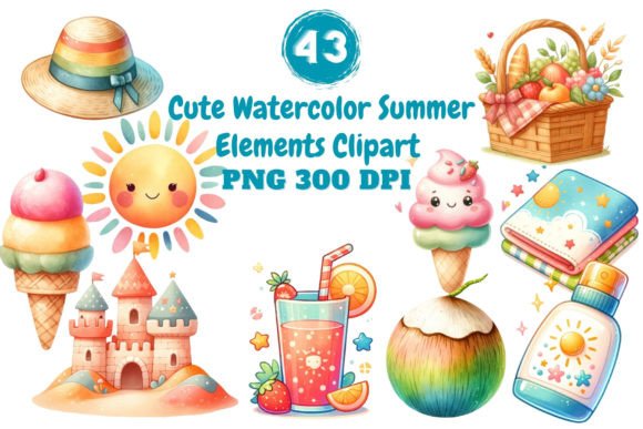 Download Cute Watercolor Summer Elements Clipart - Summer elements Collection