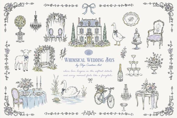 Download Whimsical Vintage Wedding Clipart Collec - Premium Resources