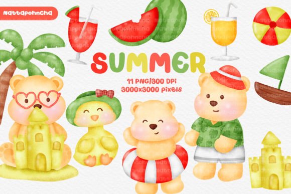 Download Watercolor Summer Elements Clipart. - Summer elements Collection